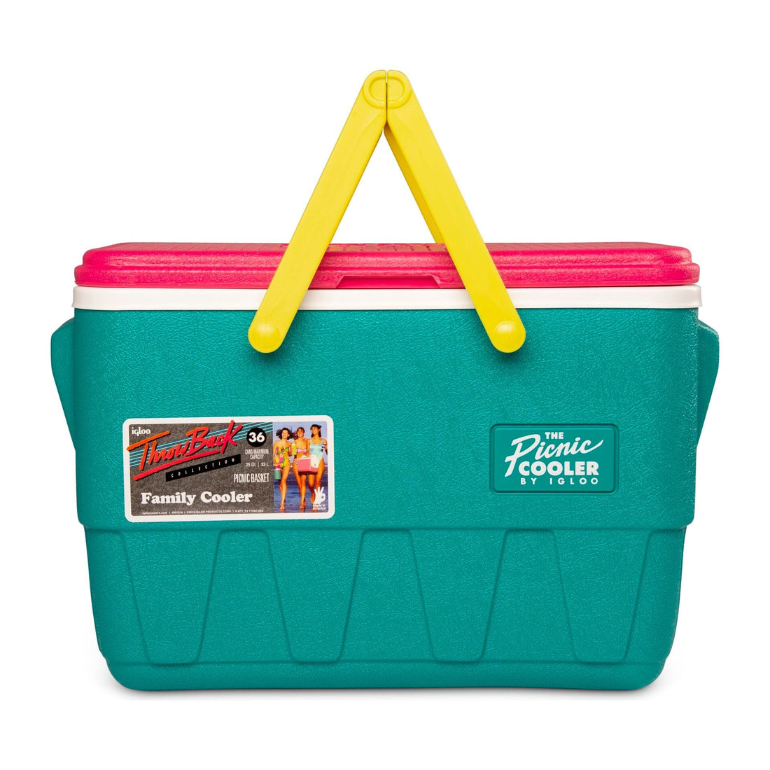 IGLOO-Retro Jade 25 Qt Lunch Picnic Basket Cooler - Dark Jade /Bold Magenta /Livewire Yellow