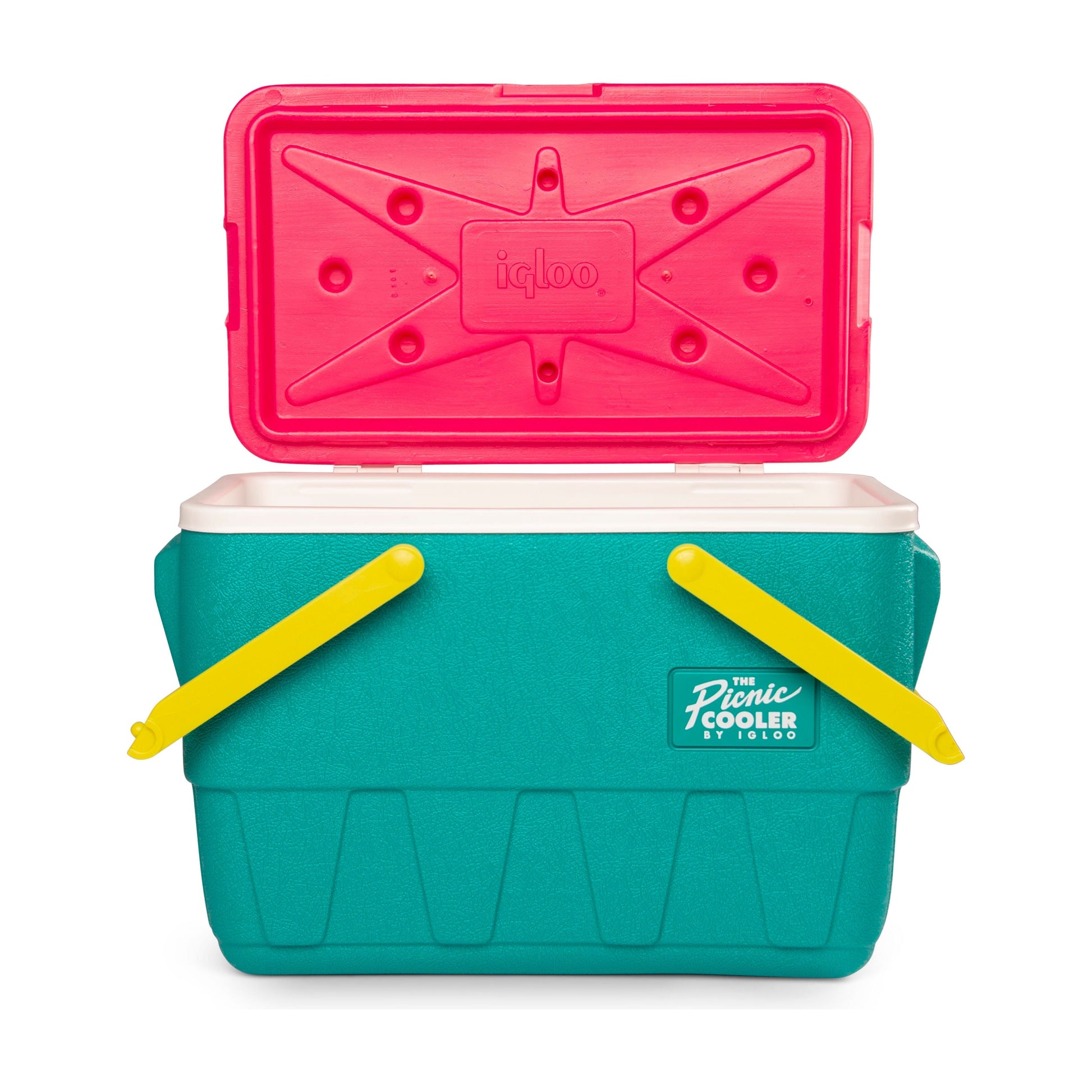 IGLOO-Retro Jade 25 Qt Lunch Picnic Basket Cooler - Dark Jade /Bold Magenta /Livewire Yellow