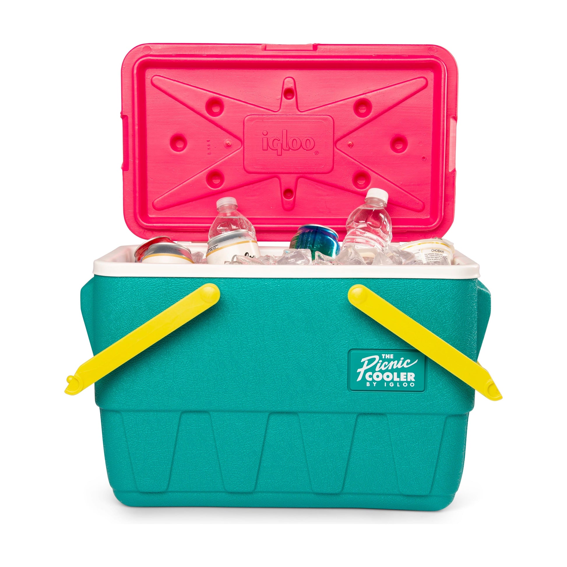 IGLOO-Retro Jade 25 Qt Lunch Picnic Basket Cooler - Dark Jade /Bold Magenta /Livewire Yellow
