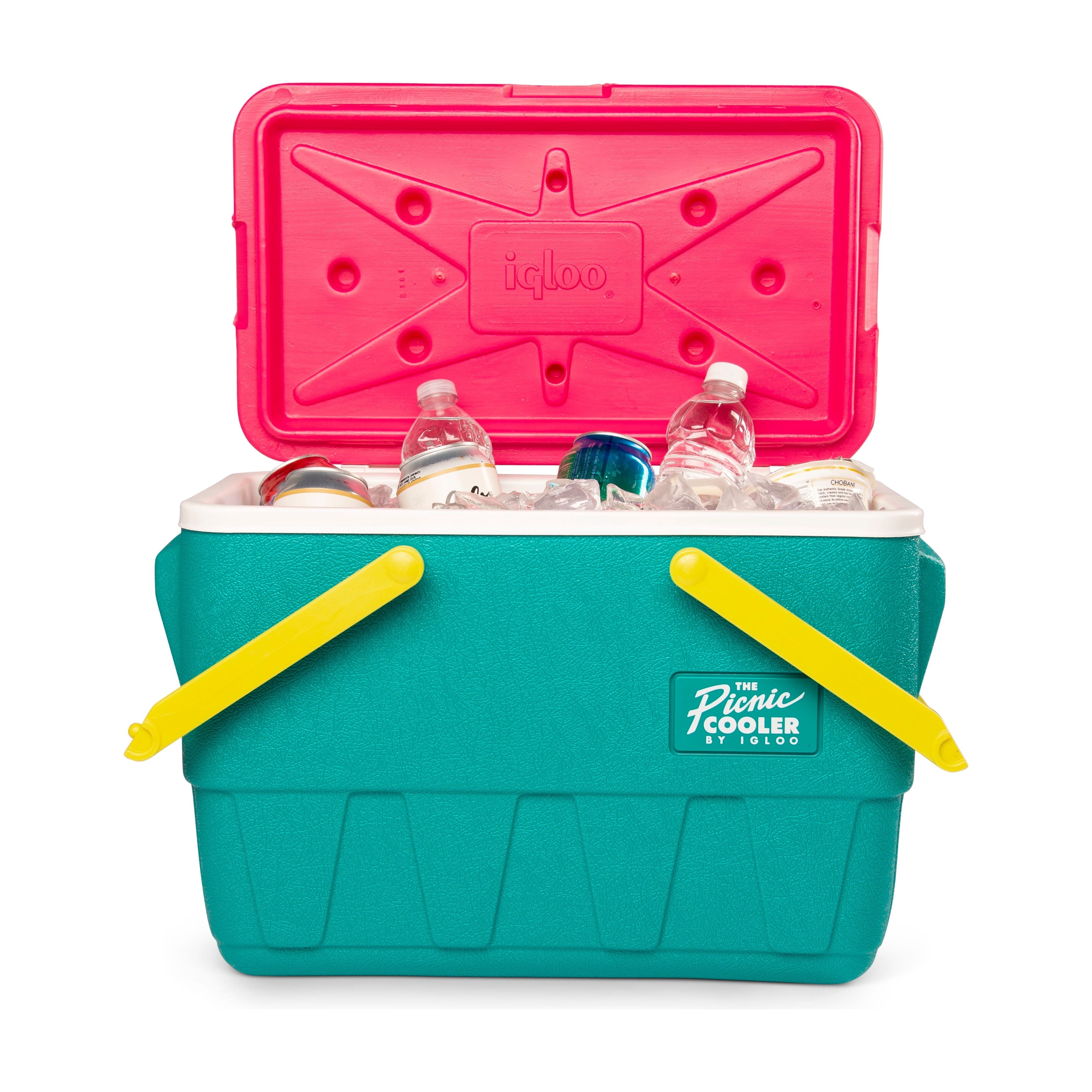 IGLOO-Retro Jade 25 Qt Lunch Picnic Basket Cooler - Dark Jade /Bold Magenta /Livewire Yellow