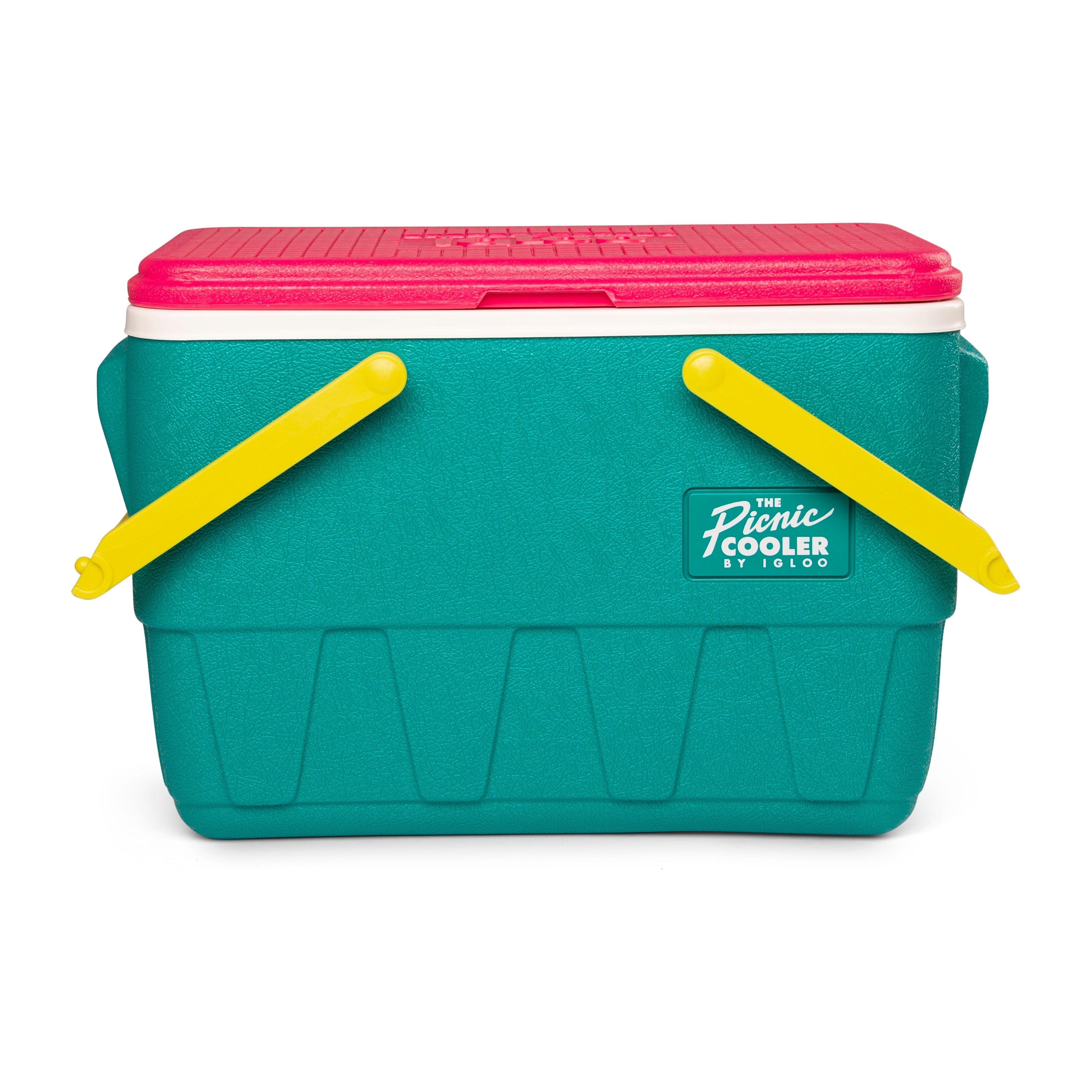 IGLOO-Retro Jade 25 Qt Lunch Picnic Basket Cooler - Dark Jade /Bold Magenta /Livewire Yellow