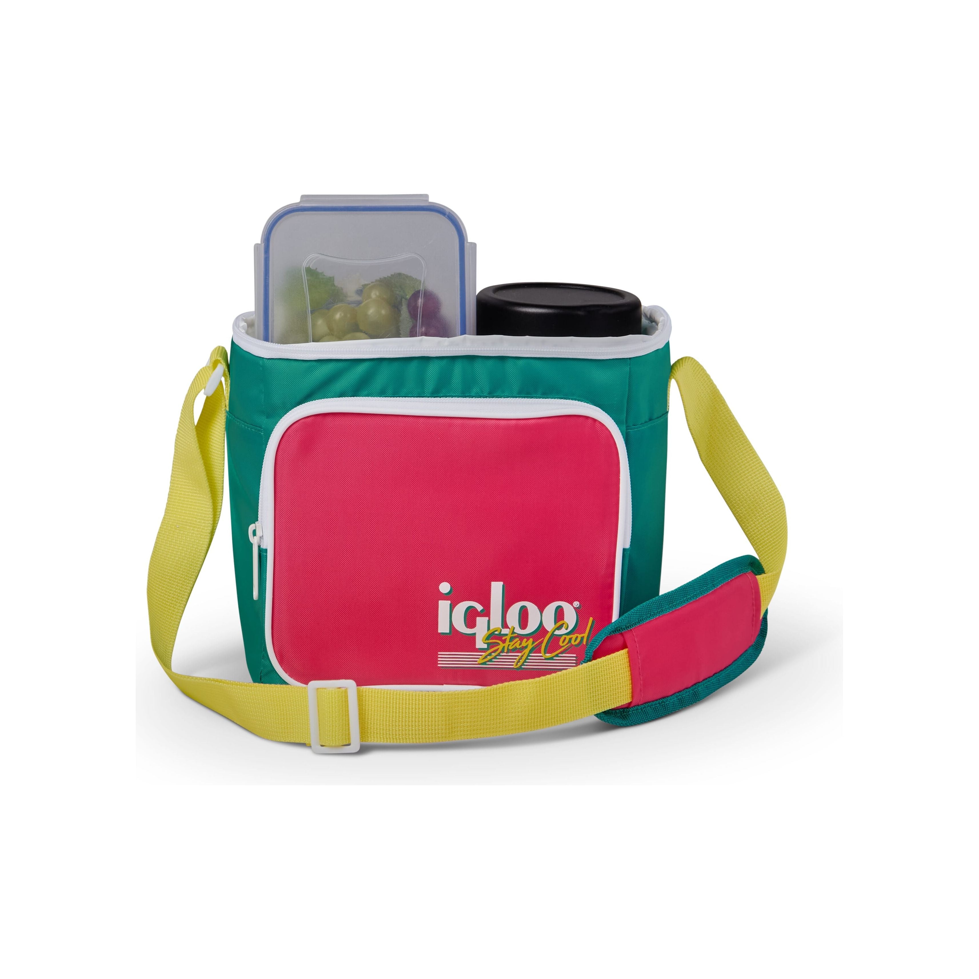 IGLOO-Retro Square Cooler Lunch Bag - Dark Jade /Bold Magenta /Livewire Yellow