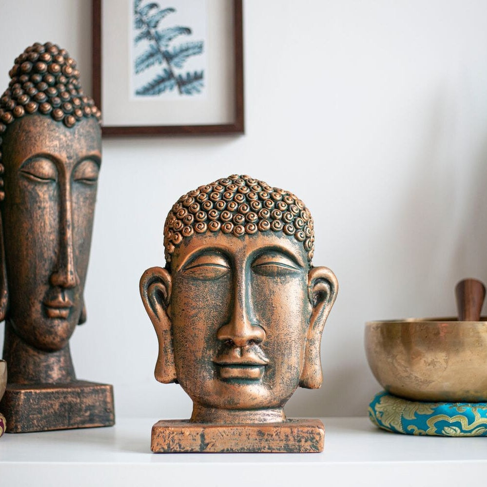 La Hacienda - Male Buddha Head On Base, Small, Bronze
