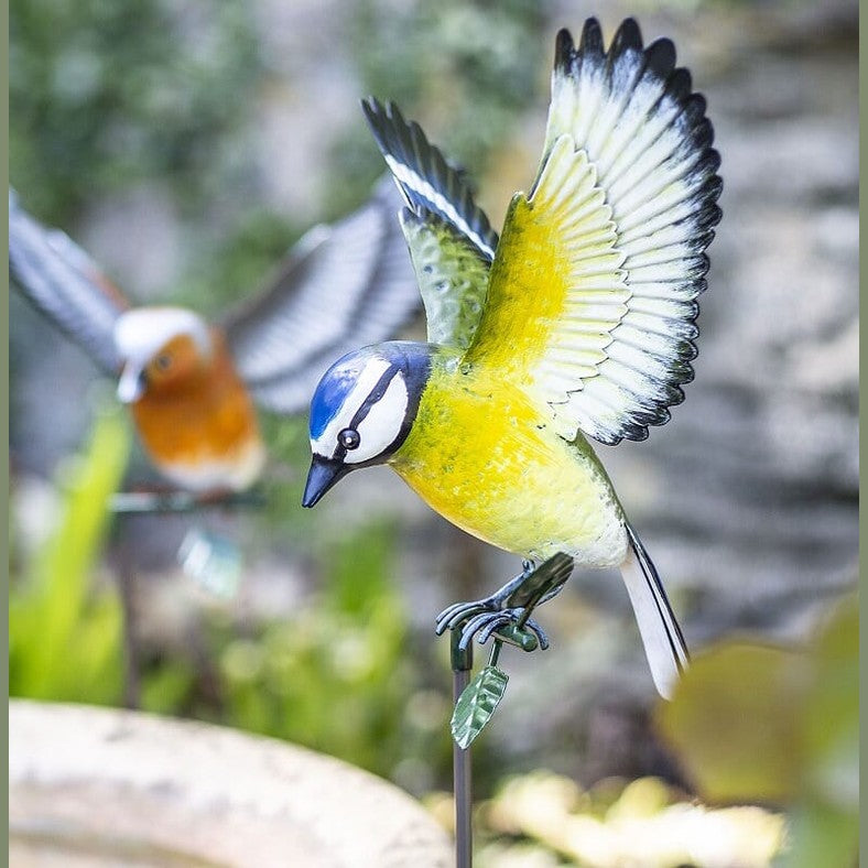 La Hacienda - Metal Inquisitive Blue Tit on Stake
