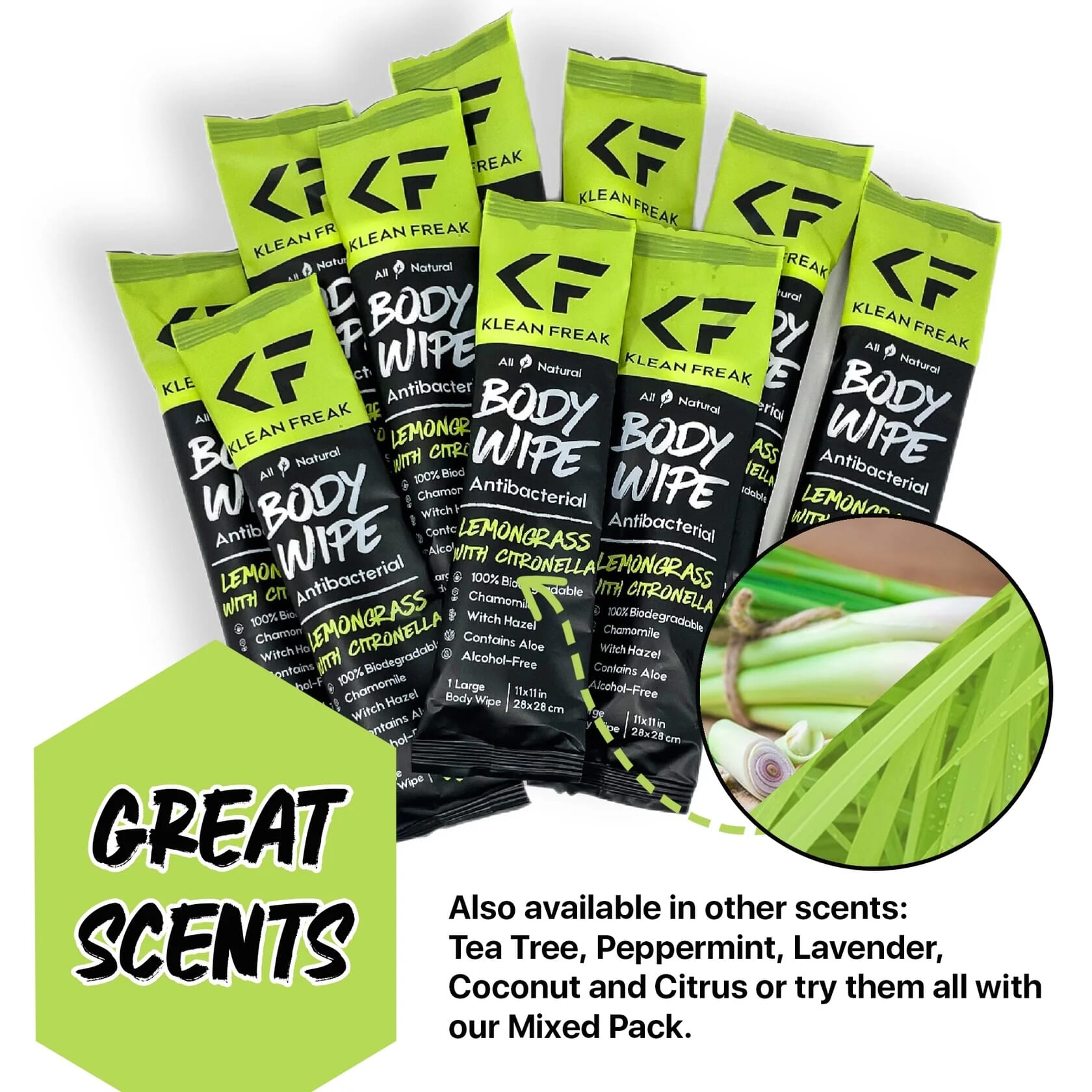 Klean Freak - Body Wipes - Dozen Pack - Lemon Grass/Citronella