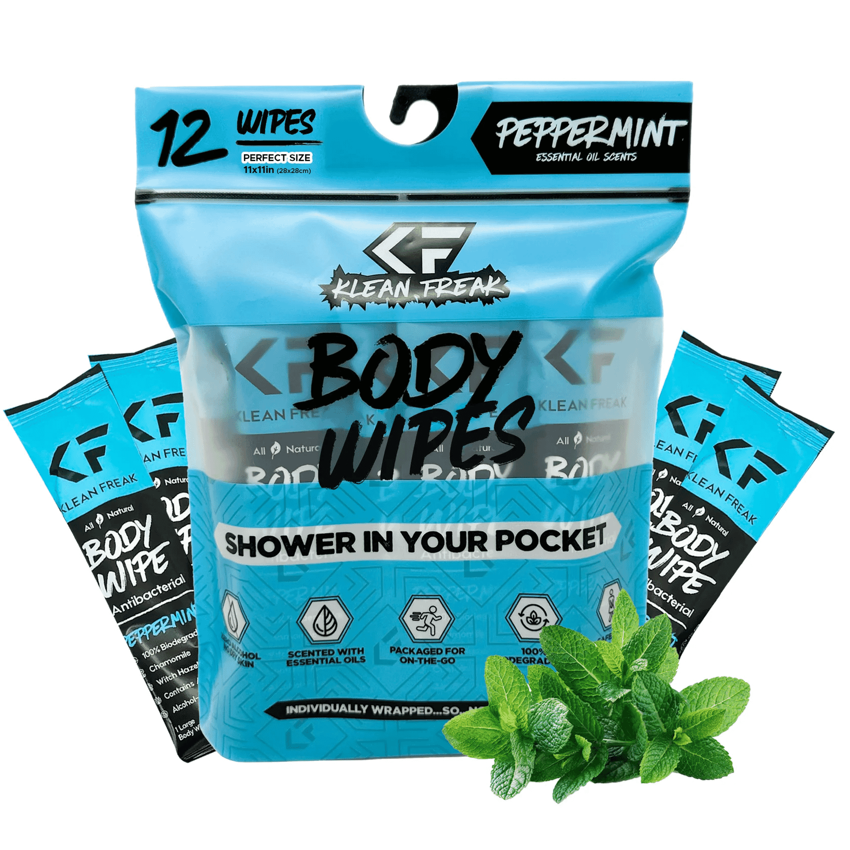 Klean Freak - Body Wipes - Dozen Pack - Peppermint