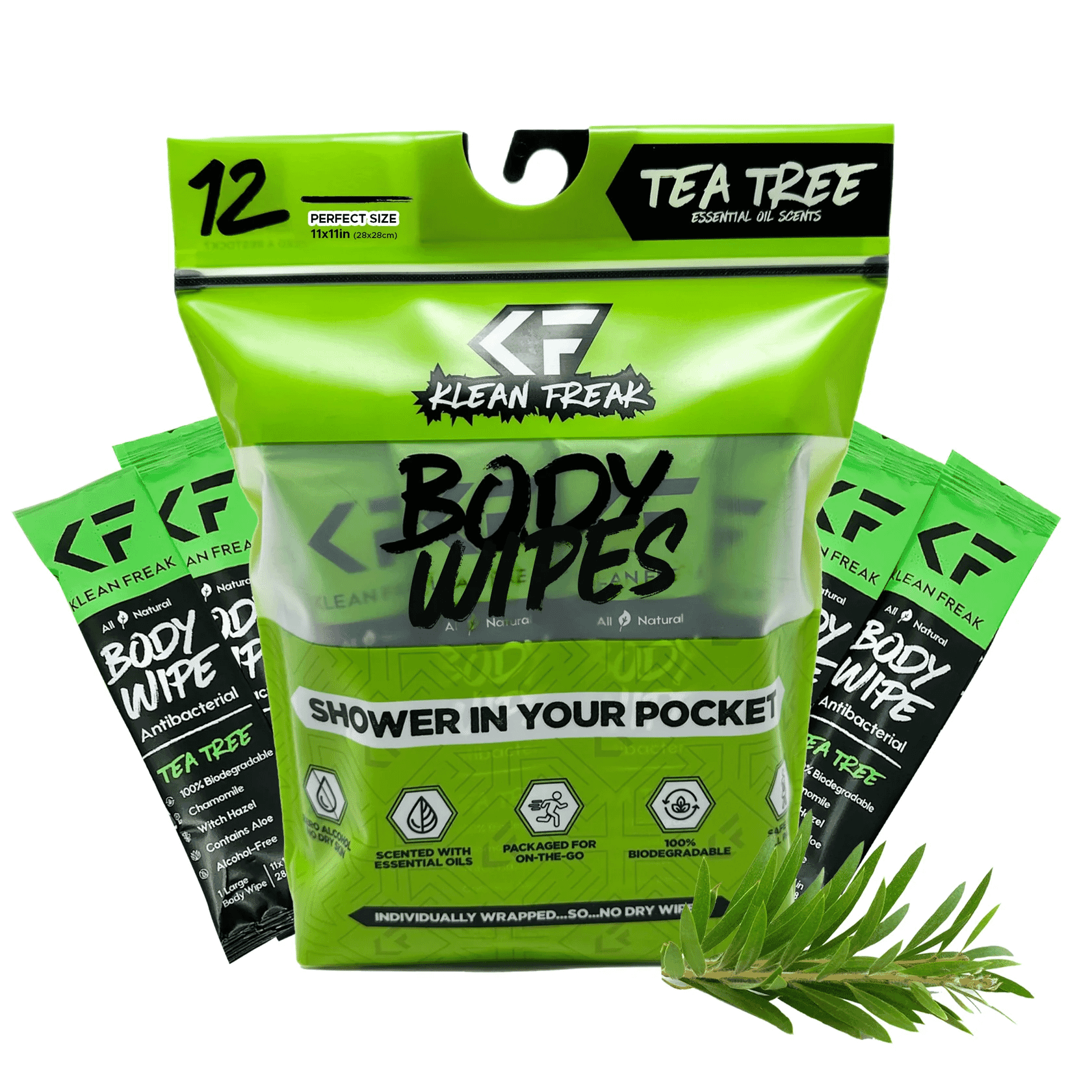 Klean Freak - Body Wipes - Dozen Pack - Tea Tree
