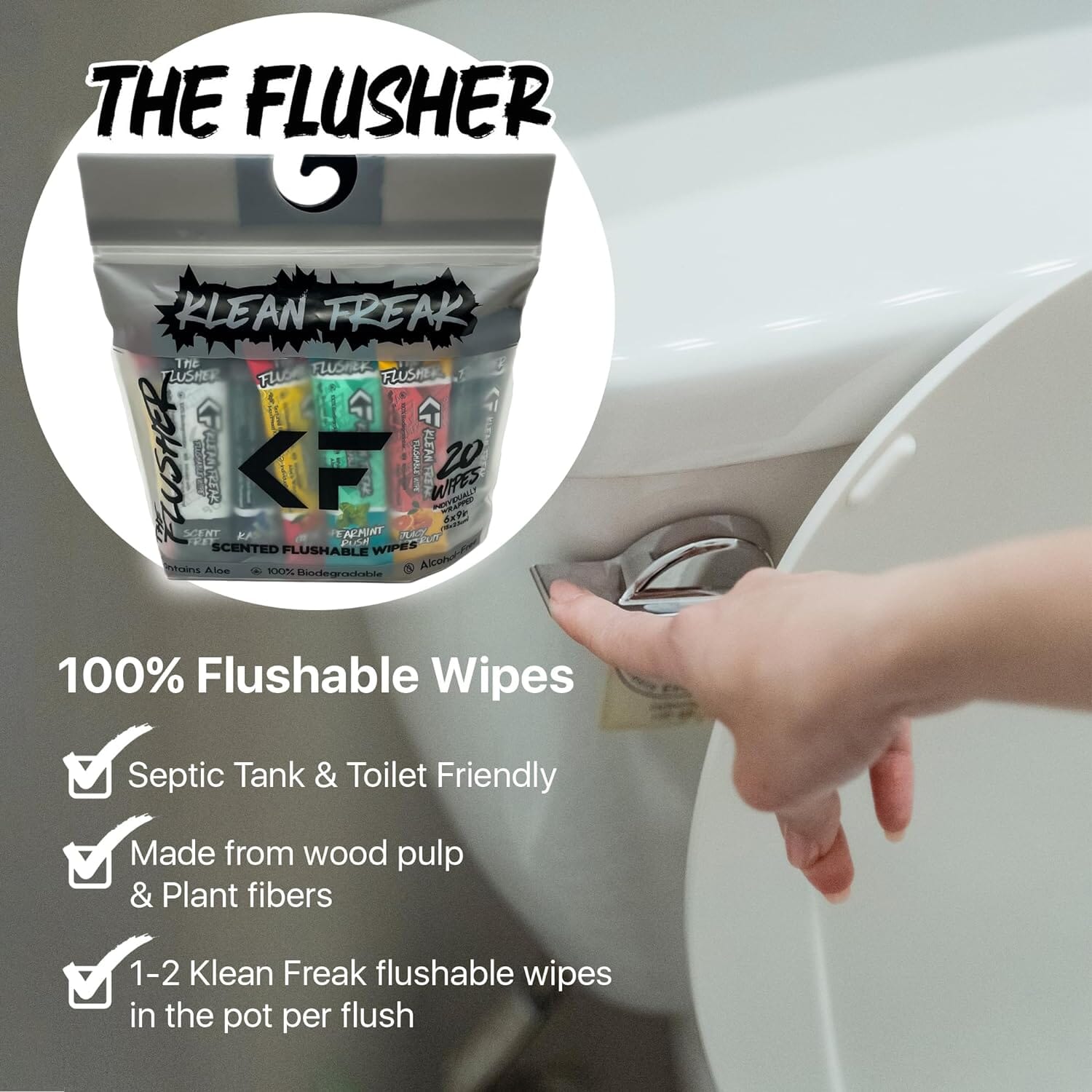 Klean Freak -The Flusher wipes - 20 Pack - Juicy Grapefruit ehdxb