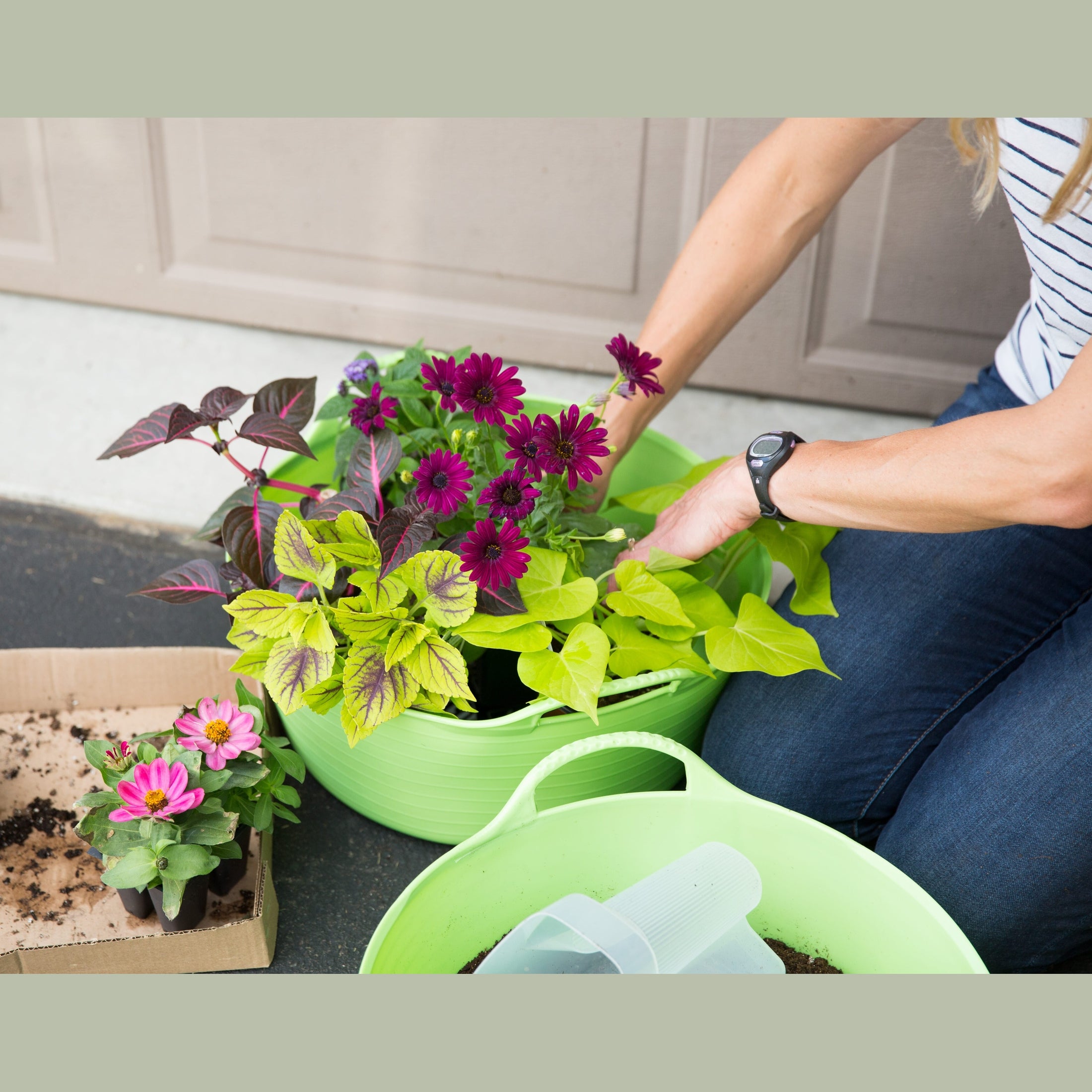 Gorilla Tubs & Recycled Black Tubs - Small Shallow 15L -Pistachio