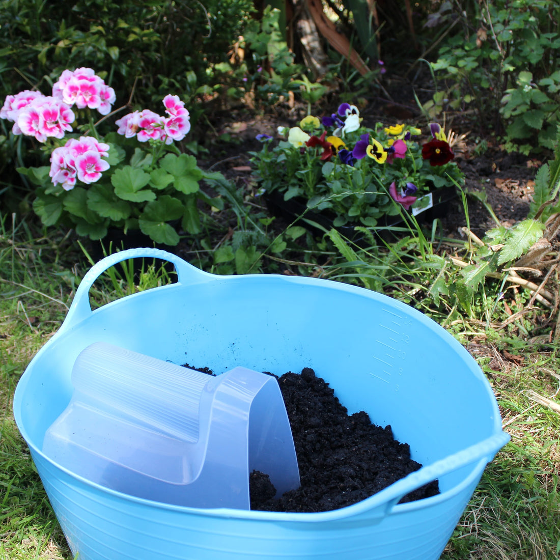 Gorilla Tubs & Recycled Black Tubs - Small Shallow 15L- Sky Blue